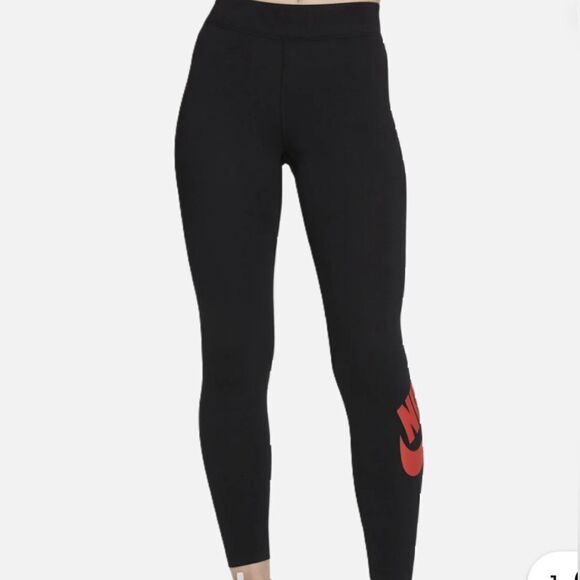 Nike Women's Essential High-Waisted Logo Leggings Black/Red- size XS - Picture 2 of 3